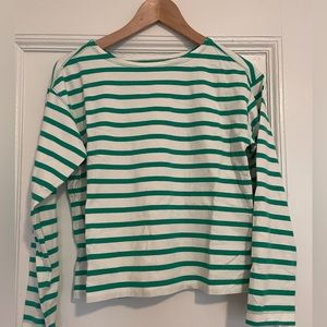 XS Everlane Breton green and white striped shirt